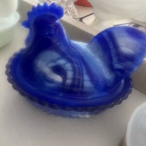 Blue Glass Hen Dish